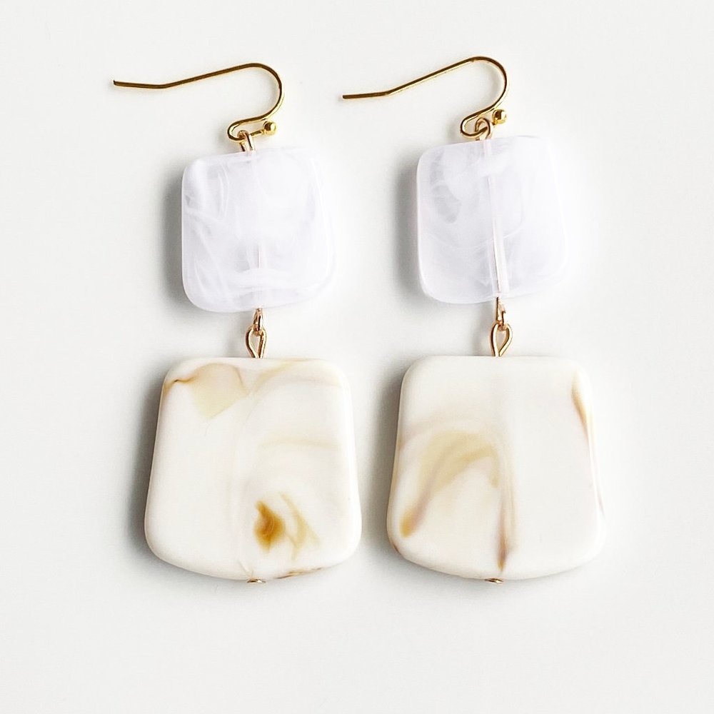 NEW "Temple" Acrylic Square Earrings (white)